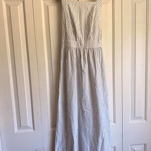 Lulus White Black Pinstripe Apron Dress Open Back XS XSmall Cotton